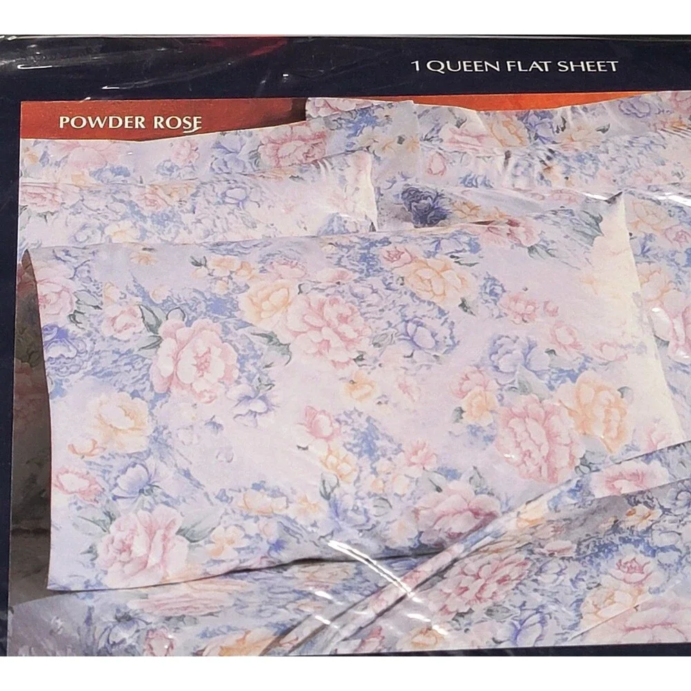 VINTAGE SPRINGMAID NOS QUEEN FLAT SHEET Powder Rose Blue NO IRON 180 PERCALE USA